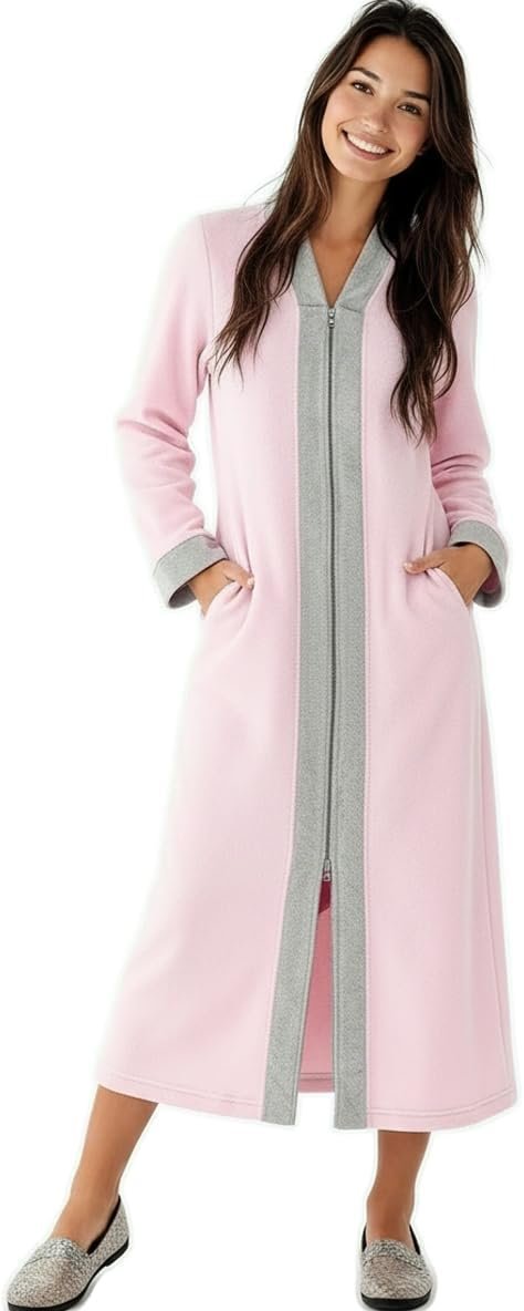 Alexander Del Rossa Kimono Robe with Zipper, Zip Up Robe for Women