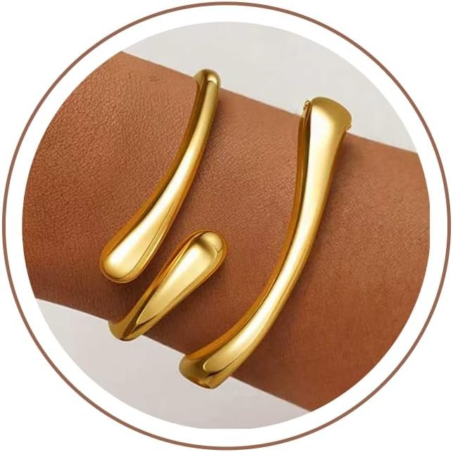 Gold Bracelets for Women Trendy, 18K Gold Plated Bangle Bracelet Set Chunky Twist Cuff Gold Bracelet Non Tarnish Waterproof Jewelry Gifts for Women