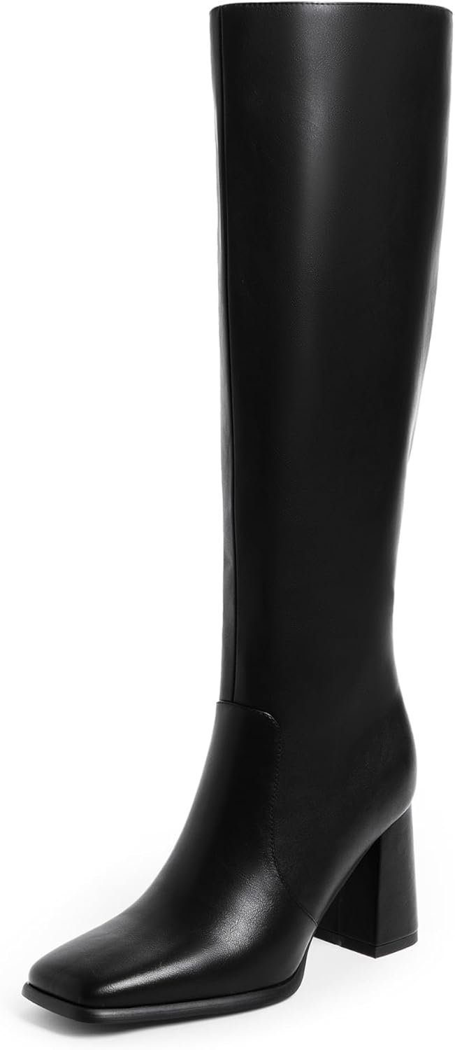 Modatope Knee High Boots Women Chunky Heel Square Toe Heeled Tall Boot for Women Fashion Side Zipper Long Boot