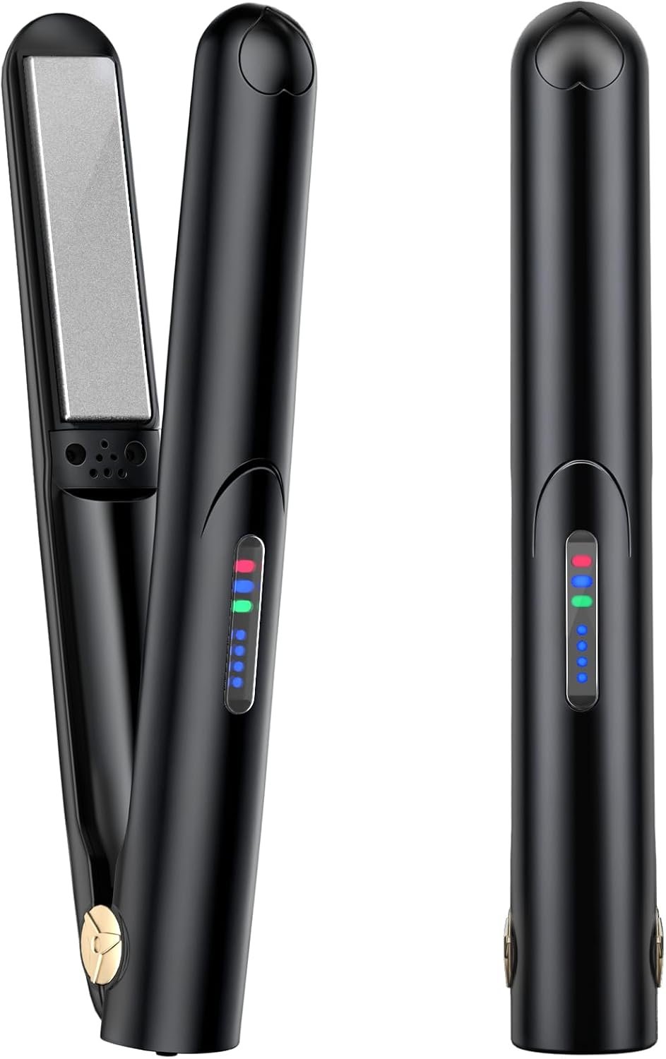Cordless Hair Straightener and Curler 2 in 1 Ceramic Flat Iron Mini Cordless Portable Travel Hot Tools Straight Curl for Women Men USB Rechargeable with Pouch (Black)