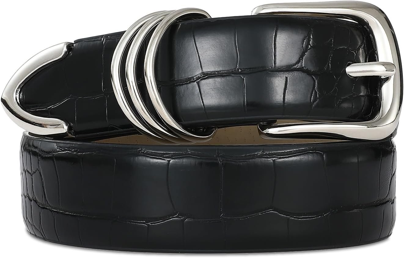 RISANTRY Women’s Leather Belts with Gold Buckle Fashion Leather Waist Belt Elegant Ladies Belts for Jeans Gifts for Women