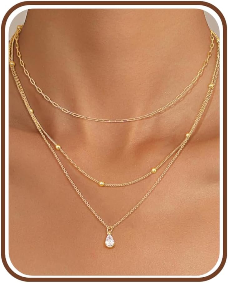 Kakonia Layered Gold Necklace for Women 14K Gold Plated Pendant Necklace Set Gold Necklace Satck Dainty Gold Chain Trendy Jewelry for Women