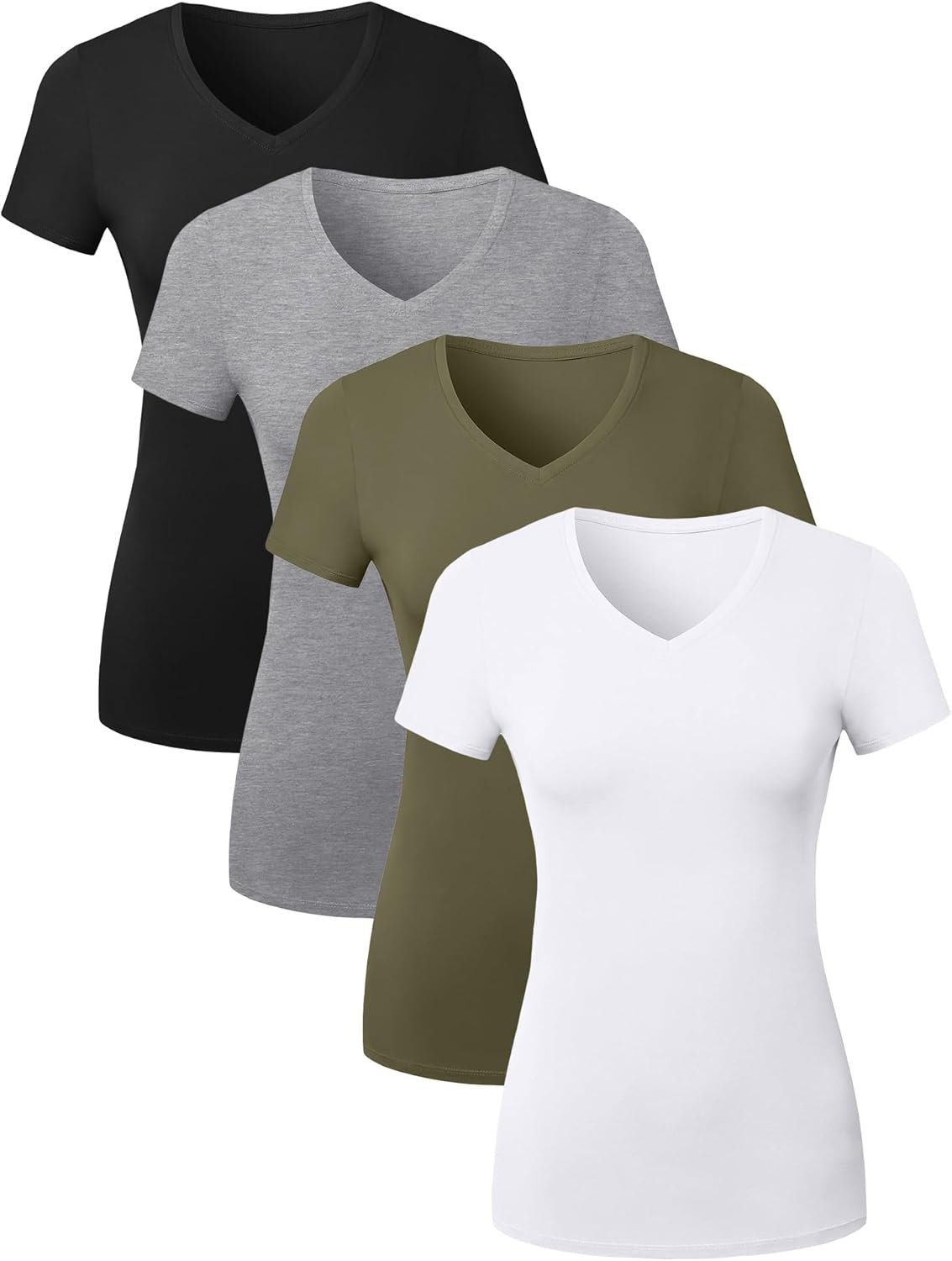 Cotton V Neck T Shirts for Women Short Sleeve Tshirt Basic Tees Vneck Tshirts Womens Tops Undershirt Multipack