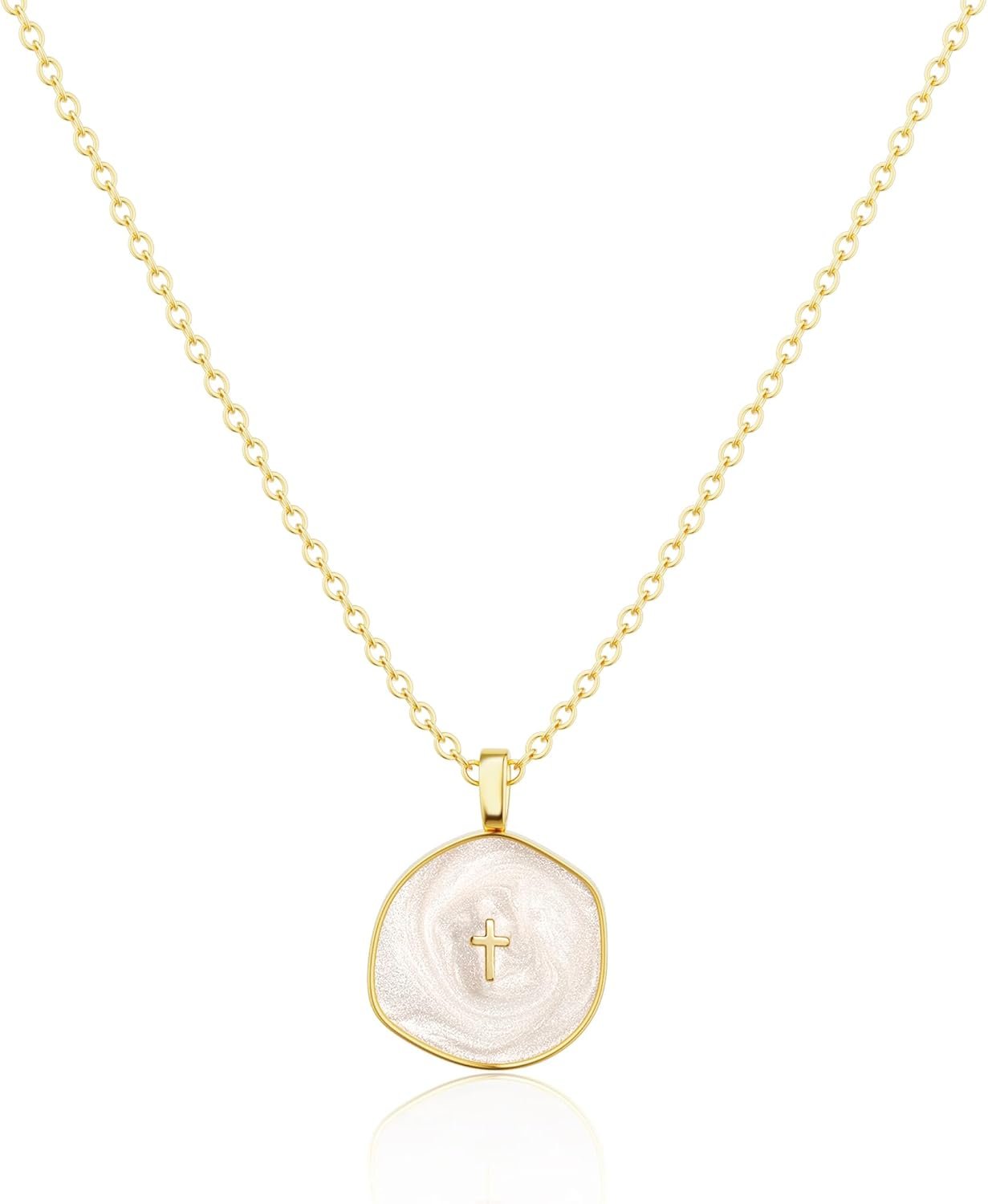 Tewiky Cross Necklace for Women-Dainty Simple 14k Gold Plated Cross Pendant Cute Necklaces for Women Jewelry