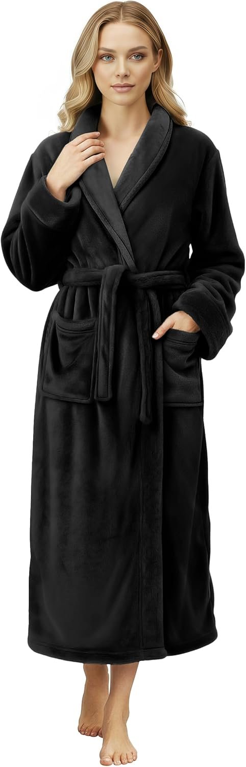 NY Threads Premium Womens Robe, Plush Fleece Long Bath Robe for Women, Fluffy Soft Women’s Bathrobe