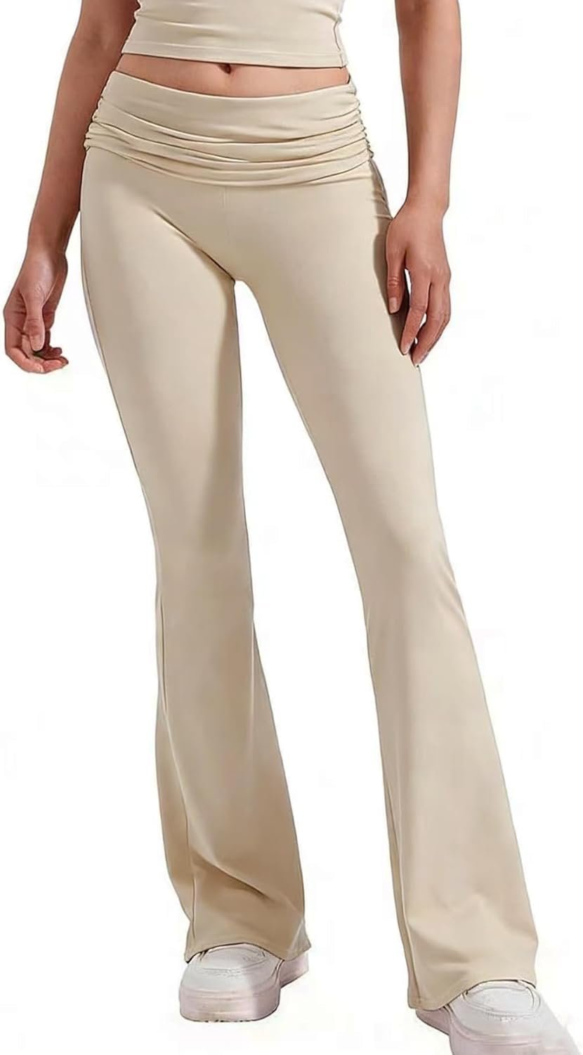 YETOWA Y2K High Waisted Ruched Flare Yoga Pants for Women Tummy Control Soft Stretchy for Workout Casual