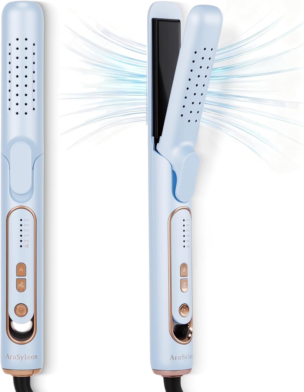 Hair Straightener and Curler, Flat Iron and Airflow Curling Iron for Men Short Hair, 2-in-1 Styling Tool Cool Air for Quick Styling, Rapid Heating, 5 Temperature Settings (280-430°F), Dual Voltage