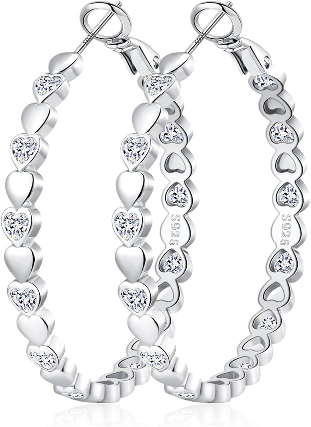 OOOPEL Heart Cubic Zirconia Large Hoop Earrings for Womens 925 Silver 14k Gold Plated Hypoallergenic Rhinestone Hoops Earring Sparkly Jewelry Gift 30/40/50/60mm
