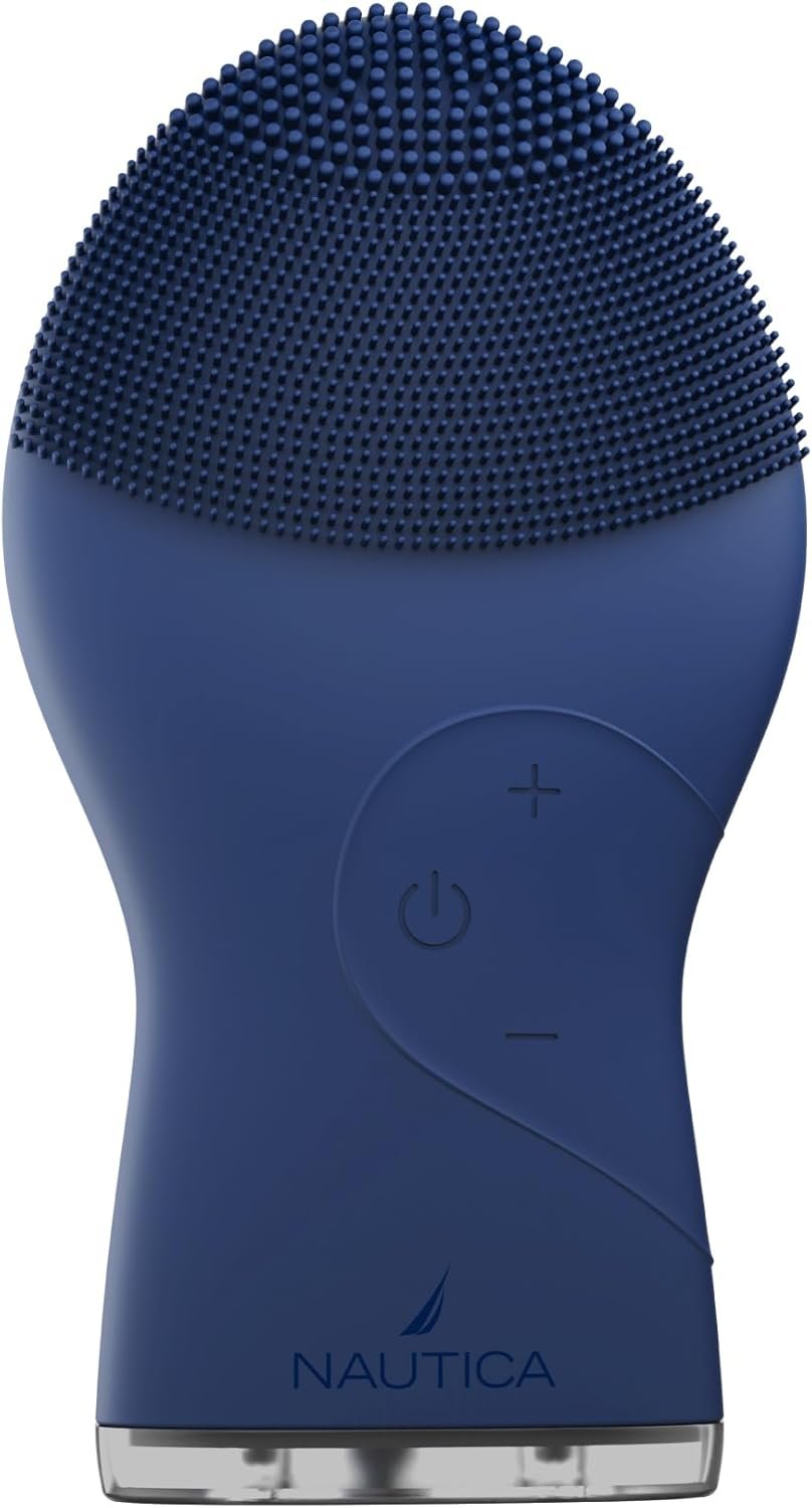 Nautica PC120 Facial Cleansing Brush Made with Ultra-Hygienic Soft Silicone, Waterproof, Rechargeable Vibrating Face Exfoliator Scrub Brush with Sonic Technology for Men & Women – Navy