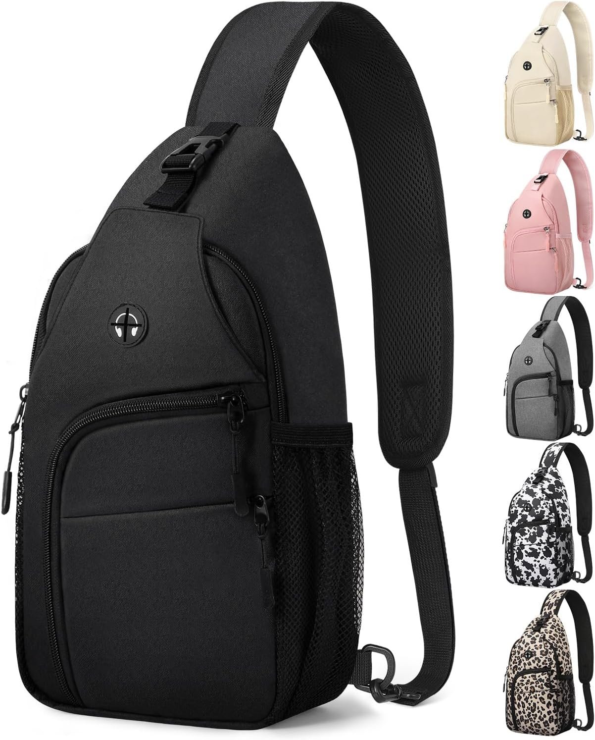 Pritent Crossbody Bags for Women Man Waterproof Sling Bag Backpack Trendy Casual Cross Body Bag with Convertible Shoulder Strap Chest Bag for Camping Hiking Travel Essentials (Black, Medium )