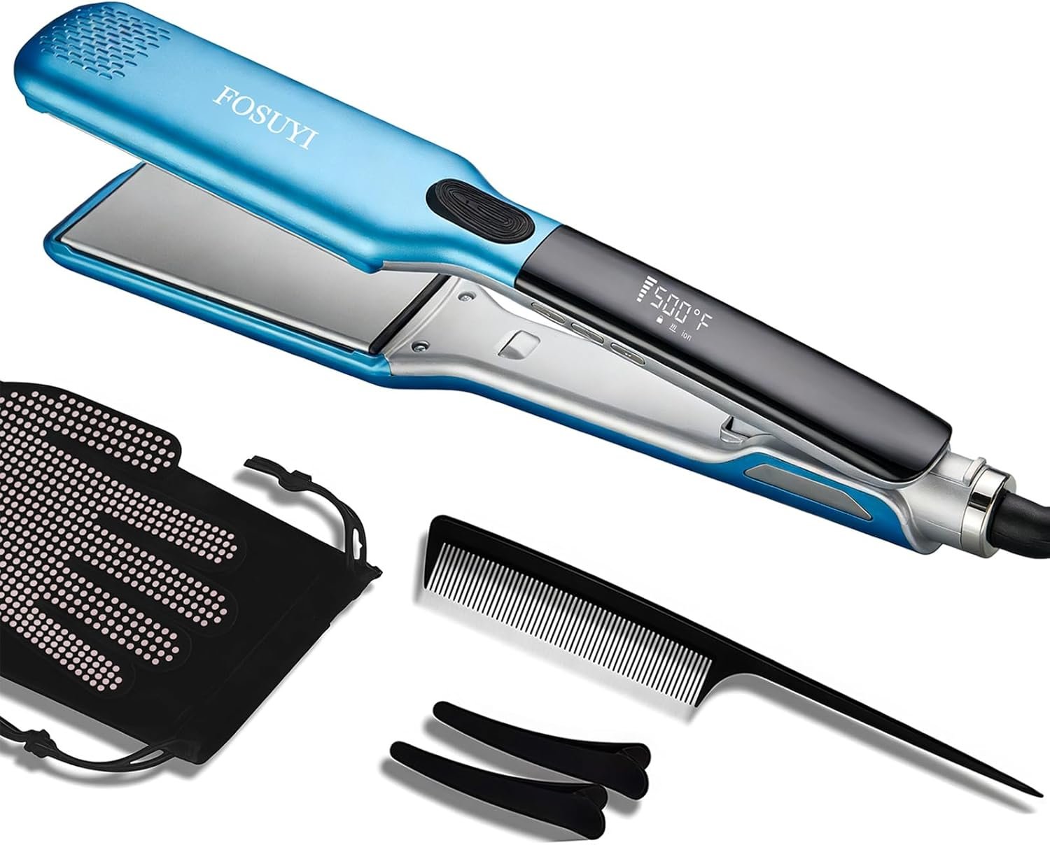 Professional Hair Straightener,500 Fahrenheit Degree High Temp Flat Iron,2 Inch Ceramic Wide Plate,2 in 1 Straightener and Curler,Negative Ion Anti-Frizz Styling Tool for Smooth and Shiny Hair