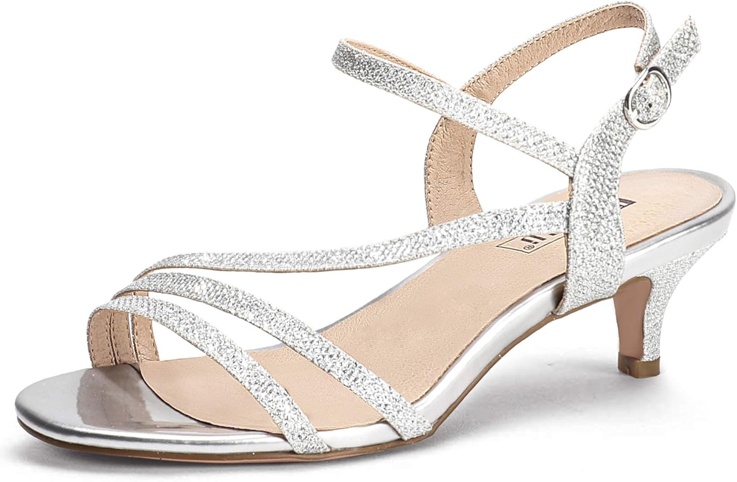 IDIFU Women’s Dressy Strappy 2 Inch Low Kitten Heel Open Toe Sandals Dress Shoes for Woman Lady in Bridal Dance Evening