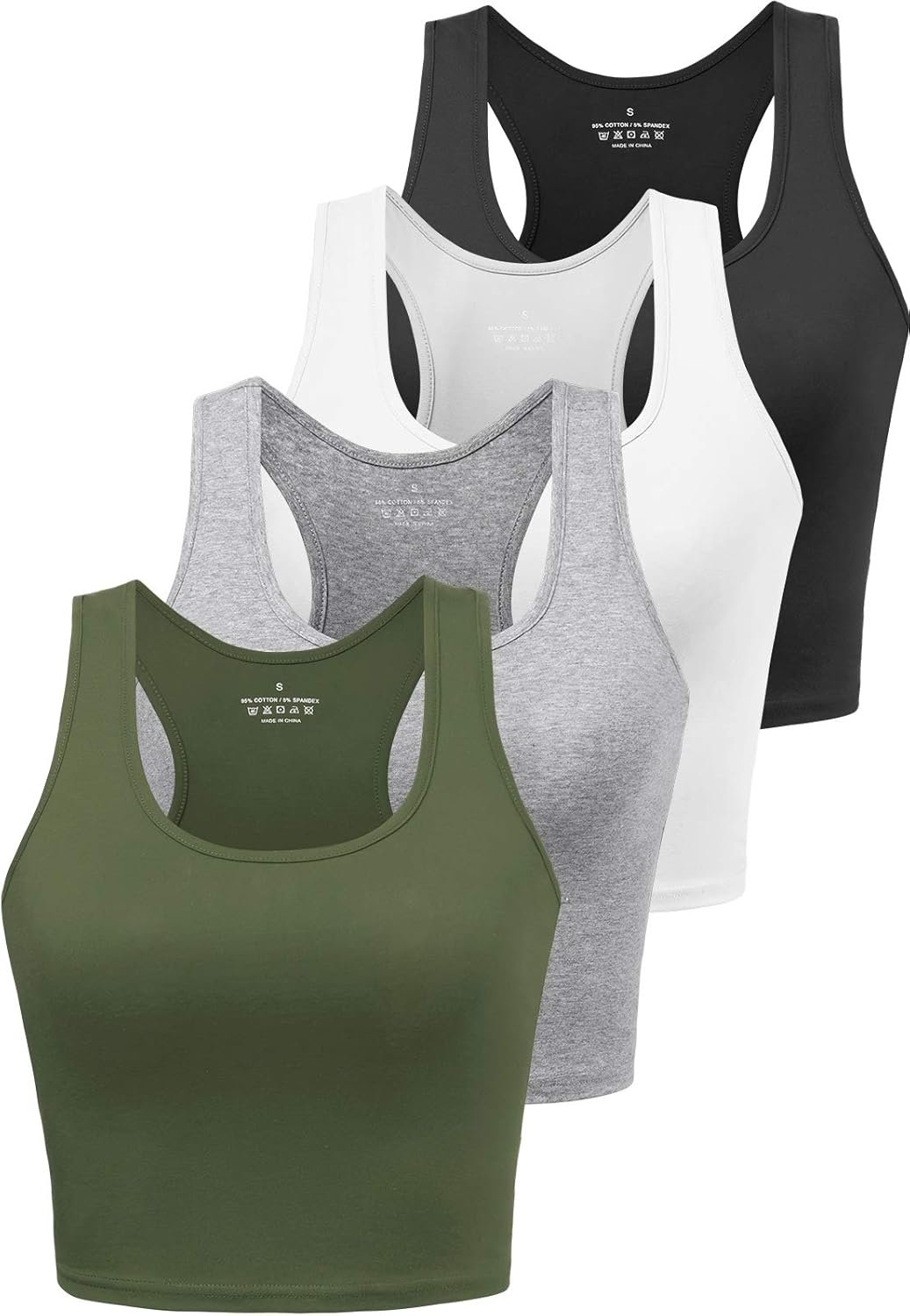 Joviren Cotton Workout Crop Tank Top for Women Racerback Yoga Tank Tops Athletic Sports Shirts Exercise Undershirts 4 Pack
