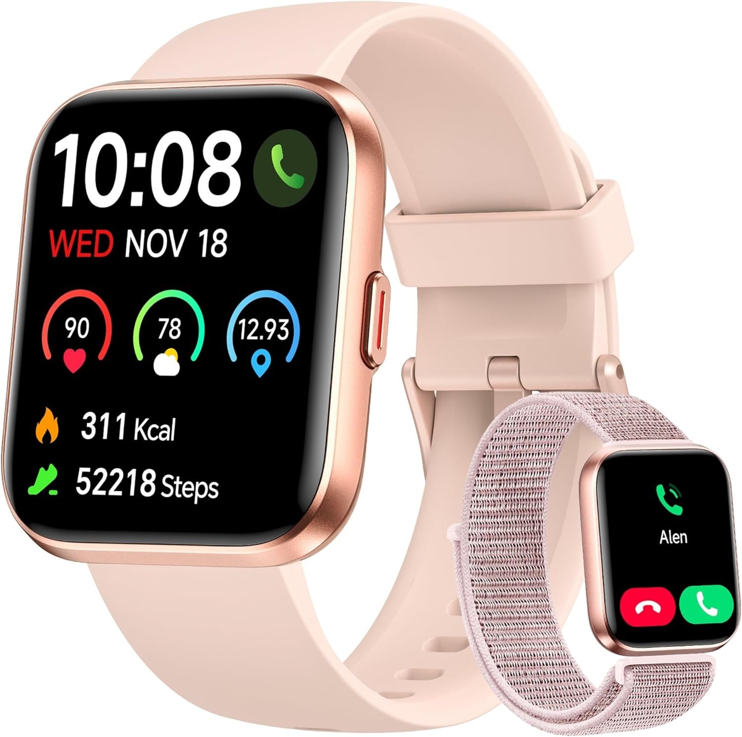 Woneligo Smart Watch for Women, Answer/Make Calls, Alexa Built-in, 1.85″ Touch Screen Fitness Tracker for Android & iPhone, Heart Rate/Sleep/SpO2 Monitor Smartwatch, Waterproof (Rose Gold)