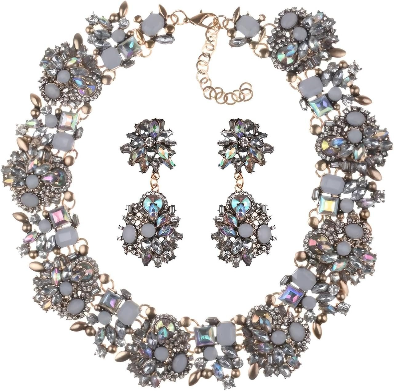 14K Yellow Gold Bib Necklace For Mrs Jewelry, ZA Indian Emerald Colorful Beaded Statement Choker Women, Black Crystal Chunky Rhinestone Large Collar Big Bib Necklace Jewelry