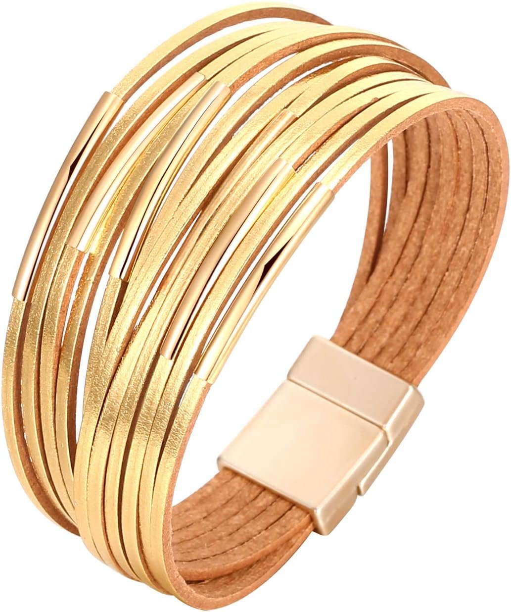 Fesciory Leather Wrap Bracelets for Women, Boho Leopard Multi-Layer Crystal Beads Cuff Bracelet Jewelry