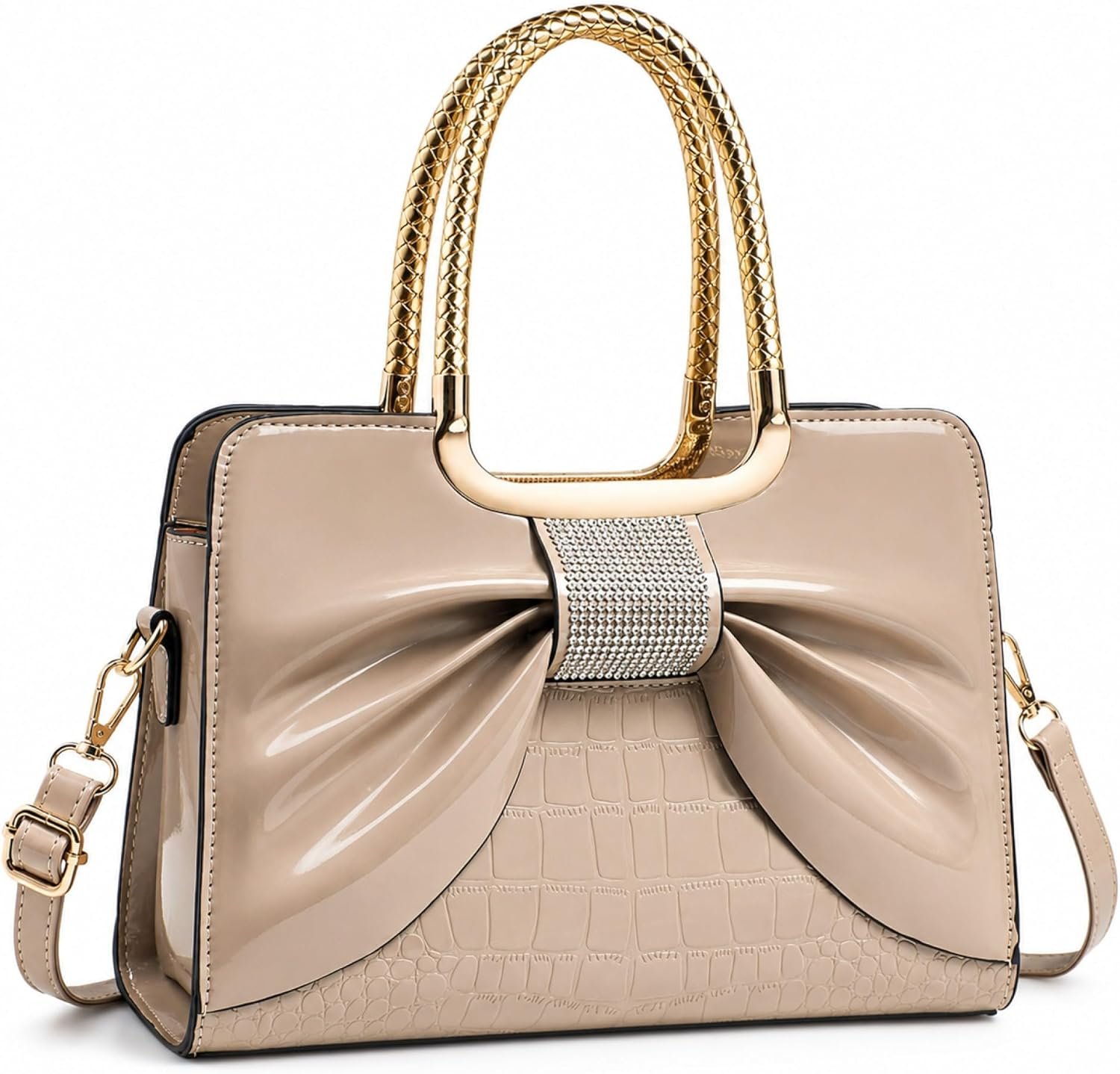 Women’s Glossy Patent Leather Handbag Top Handle Satchel – Medium Structured Shoulder Tote Purse with Adjustable Strap
