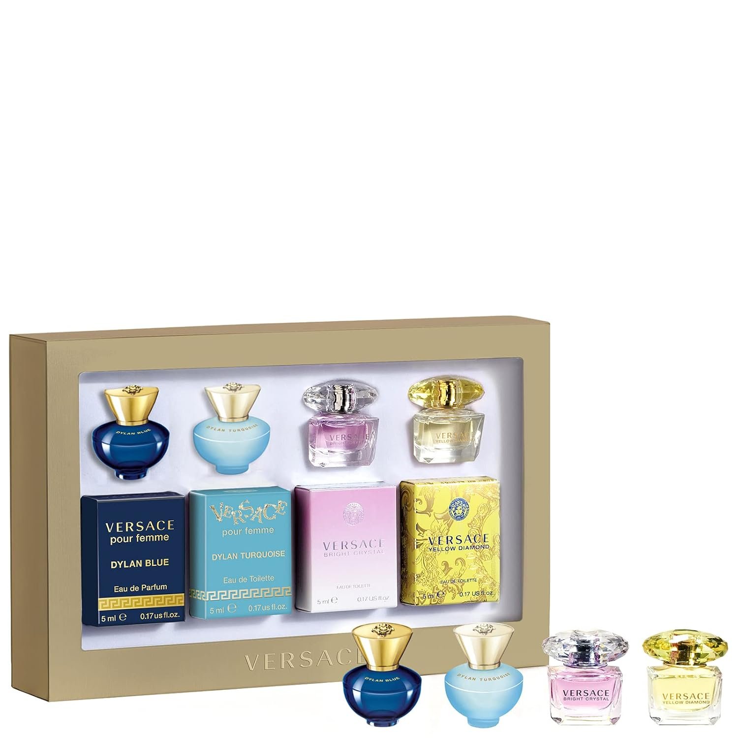 Versace Women’s Mini Fragrance Gift Set – Dylan Blue, Bright Crystal, and Yellow Diamond EDTs