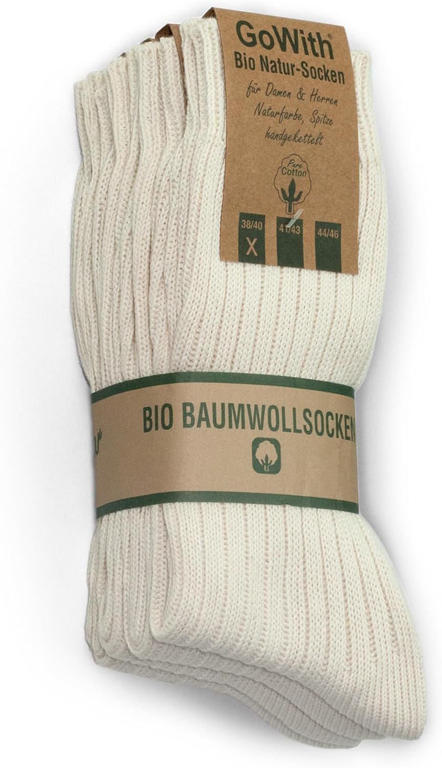 GoWith 4-5 Pairs Unisex Natural 97% Cotton Crew Socks, Pure Cotton Comfy Cozy Breathable Seamless Casual Socks for Men Women