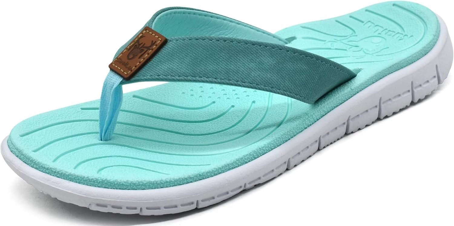 KuaiLu Womens Casual Flip Flops with Comfortable Arch Support Yoga Mat Summer Beach Walking Thong Cushion Sandals Lightweight Flats Non-Slip Shoes Indoor Outdoor