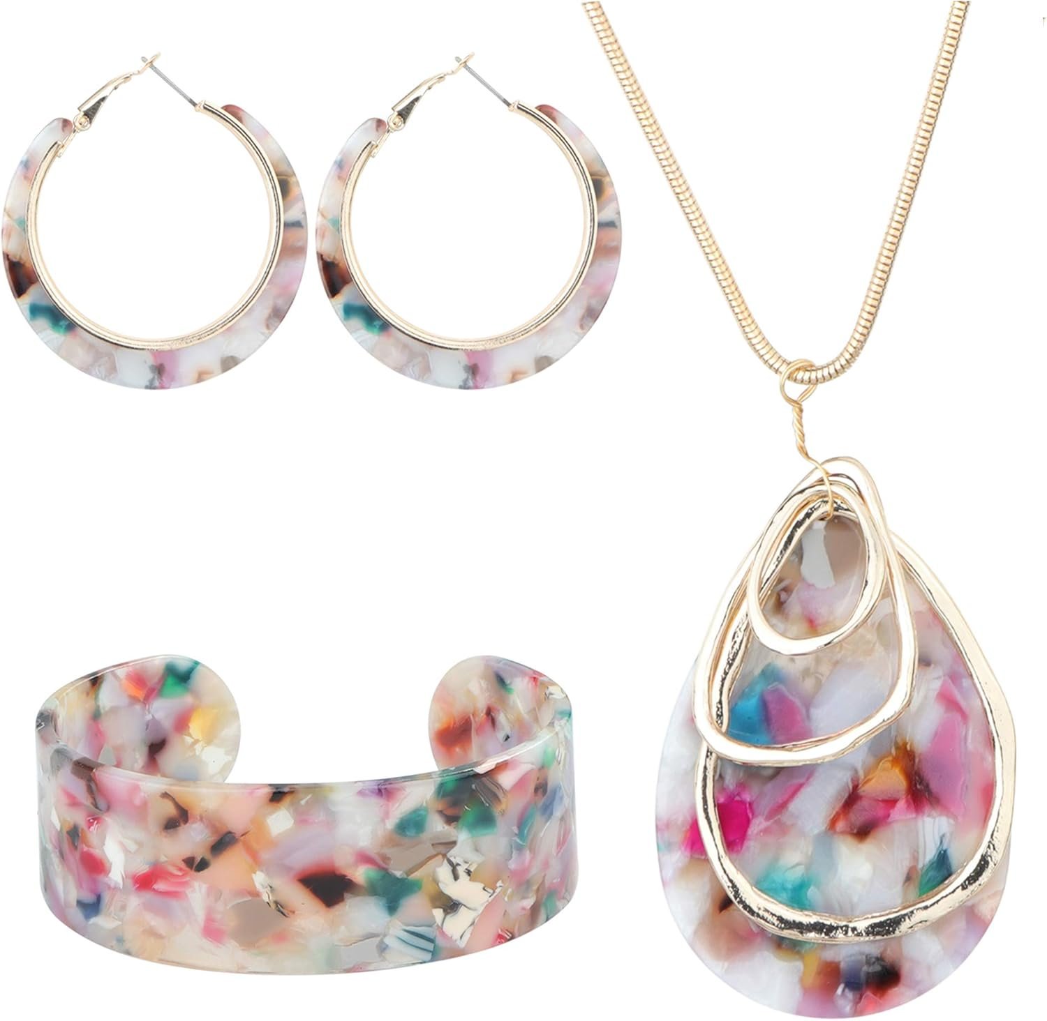 ORAZIO Acrylic Jewelry Set for Women Statement Boho Resin Earrings Necklace Bracelet