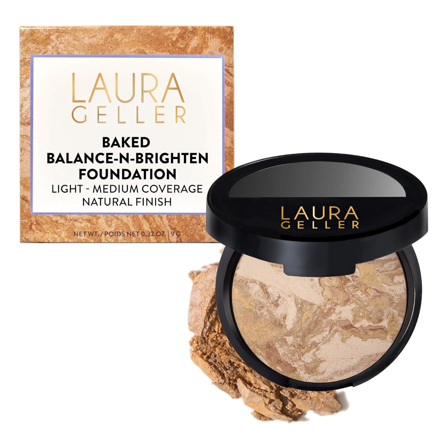 LAURA GELLER NEW YORK Award-Winning Baked Balance-n-Brighten Color Correcting Powder Foundation – Medium – Buildable Light to Medium Coverage – Demi-Matte Natural Finish