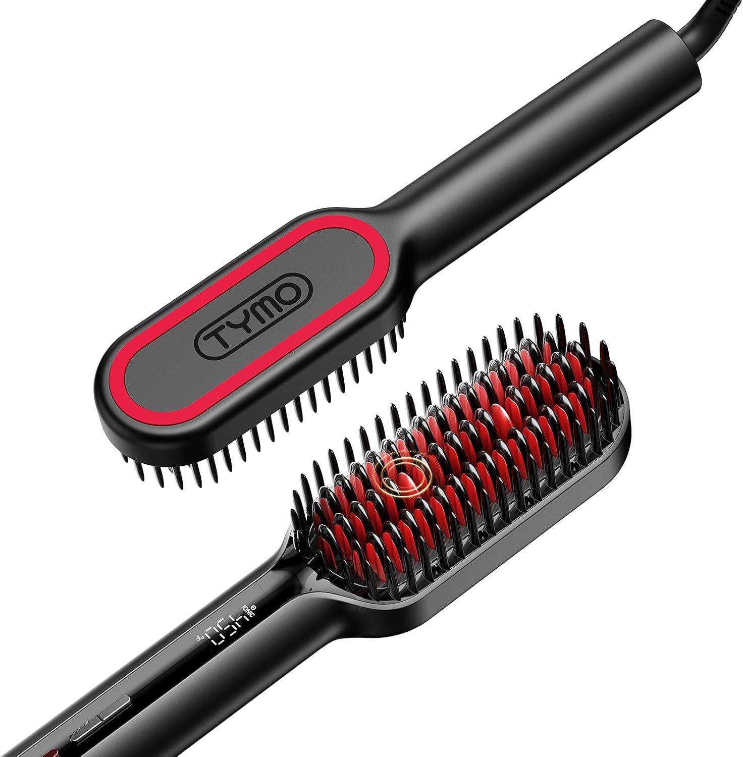 TYMO Hair Straightener Brush – Upgraded Ionic Compact Straightening Brush for Women with Wave-Design Bristles, Fast, Smooth Styling, Lightweight Hot Comb & Travel Flat Iron, 1 Billion Ions, Black