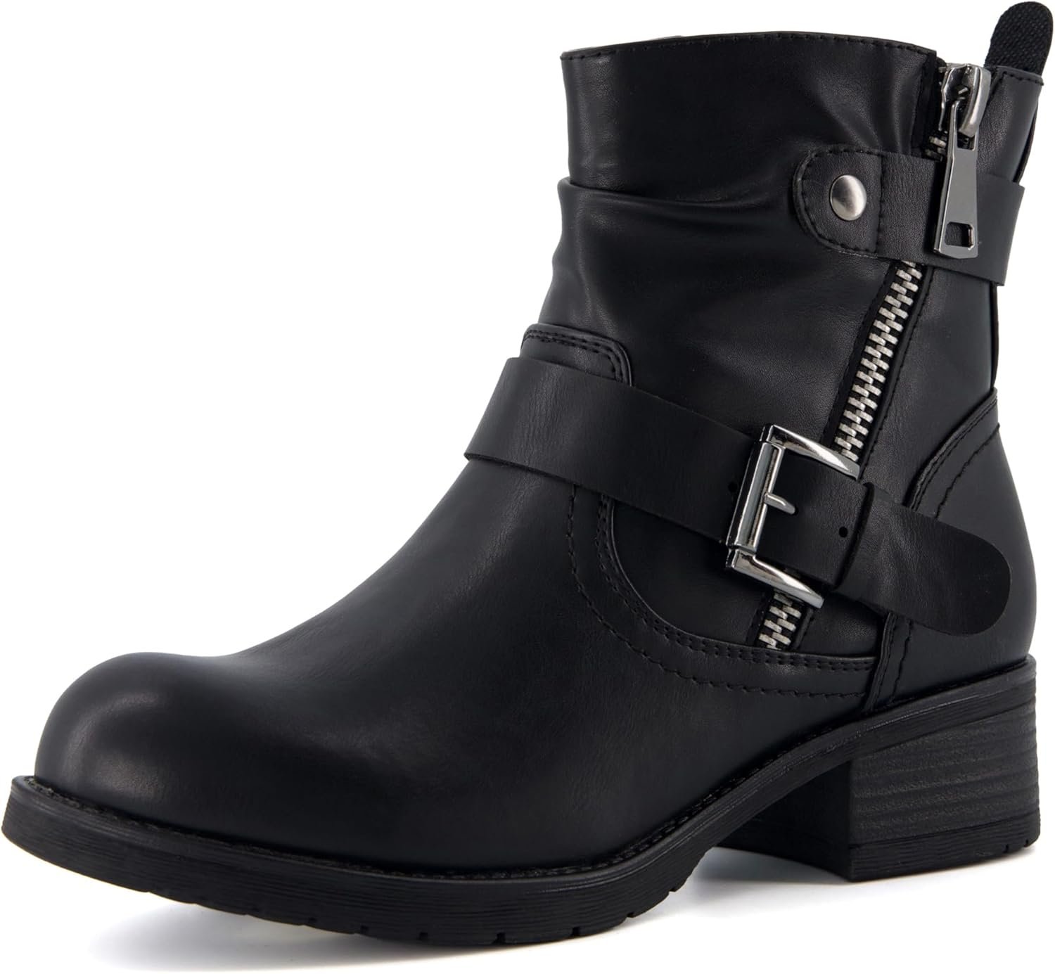 Dunes Max Motorcycle Womens Ankle Boots – Comfortable Booties for Women with Zipper & Buckle, Combat Boots Style, Memory Foam, Wide Width Options