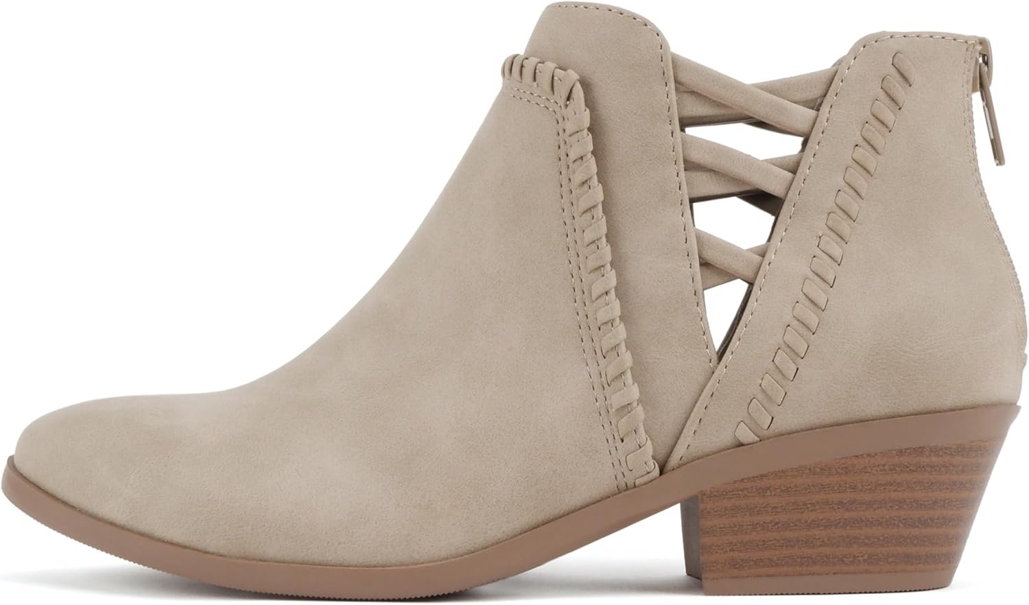 Soda Sincere Women’s Low Ankle Heel Bootie with Elastic Cross Straps (Wide Fit Available)