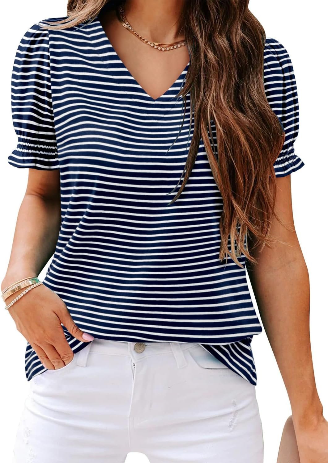 CRAZY GRID Women’s Summer Tops Ruffle Short Sleeve 2026 Casual Knit Loose Fit T-Shirt