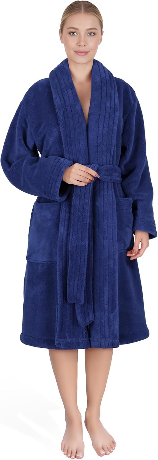American Soft Linen Women’s Fleece Bathrobe Luxury Soft, Plush Robe for Women Cozy Spa Quality Adult Bathroom Lounge Robe