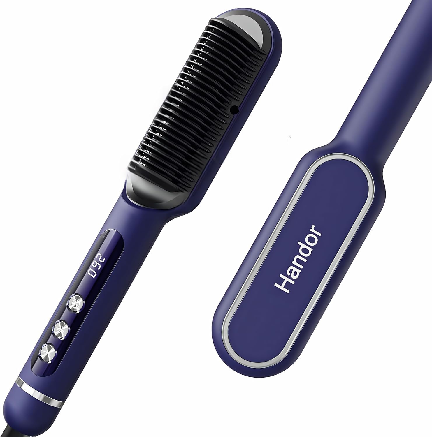 Upgraded Ionic Hair Straightener Brush, Straightening Comb for Women with 9 Temp Settings, LED Display, Fast Heating (250°F-410°F), Dual Voltage,Blue
