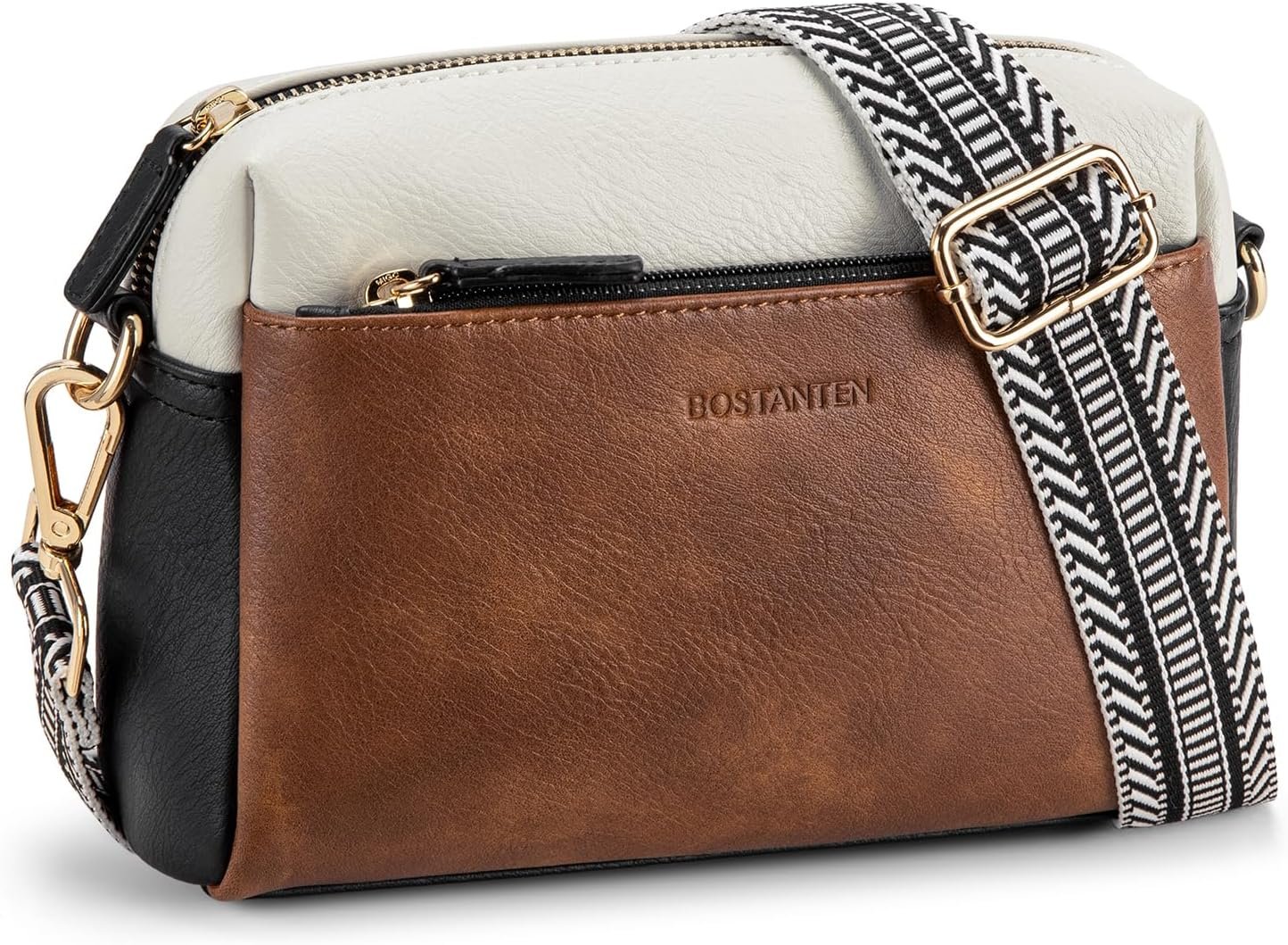 BOSTANTEN Crossbody Purse for Women Triple Zip Cell Phone Leather Handbag with Colored Shoulder Strap