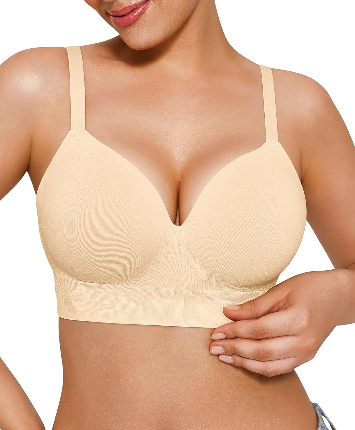 Popilush Bras for Women No Underwire Supportive Push Up Bralettes Wireless Full Coverage Plus Size T-Shirt Bra