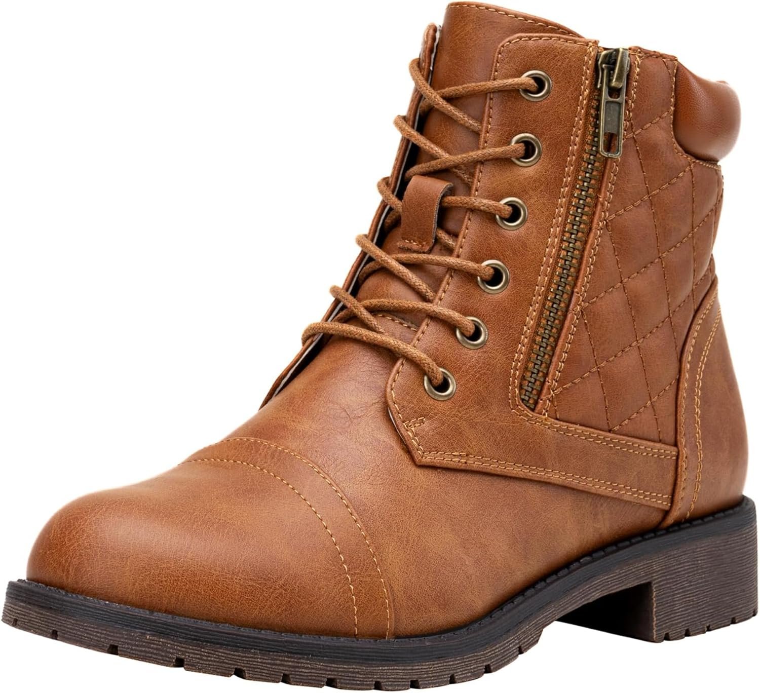 Vepose Women’s Combat Ankle Boots Lace up Comfortable Short Booties Low Heel