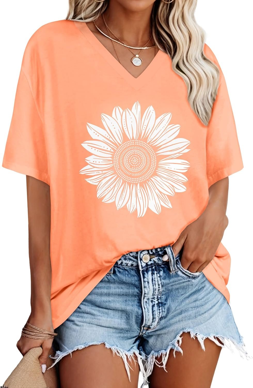 Oversized Tshirts for Women V Neck Short Sleeve Summer Casual Basic Loose Tops 2026