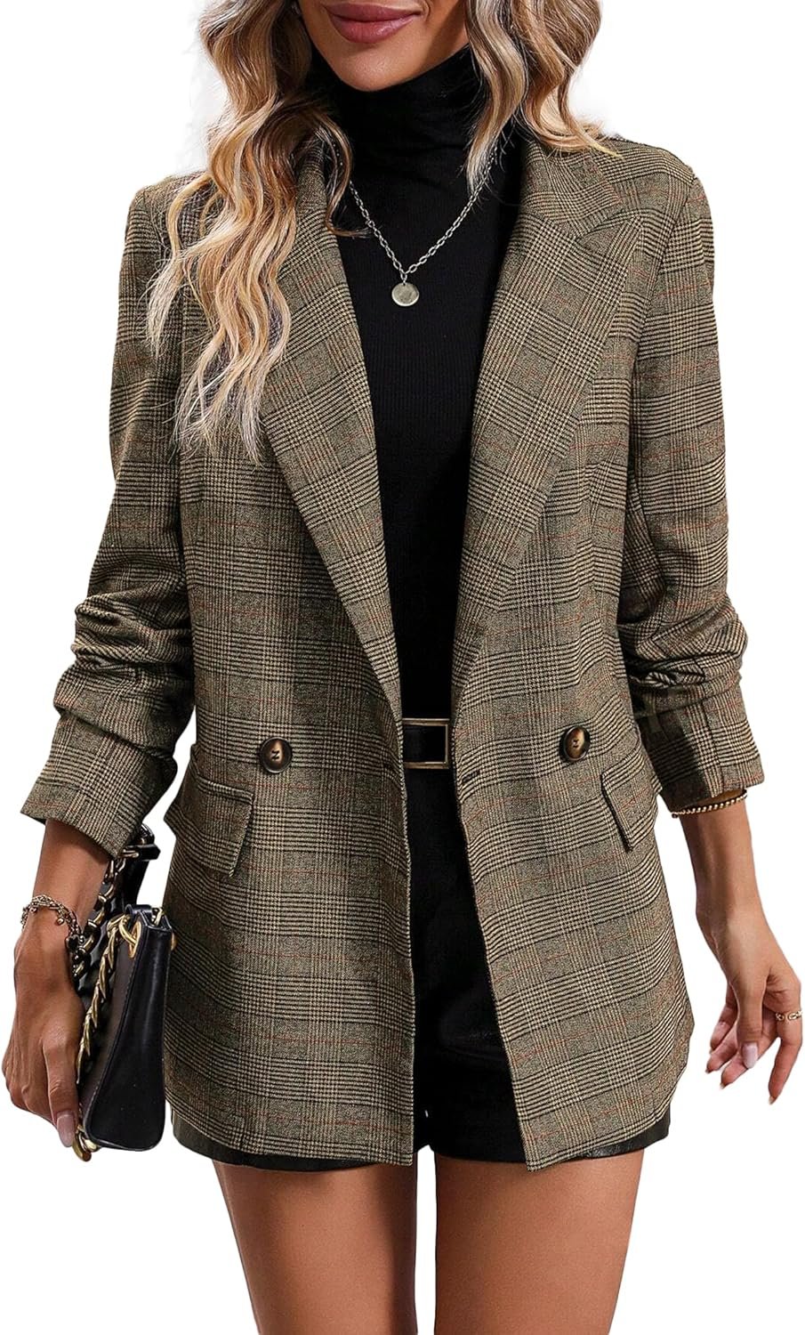 Mina Self Women’s 2026 Plaid Houndstooth Blazer – Lightweight Fully Lined Button Casual Daily Office Work Jacket with Pockets