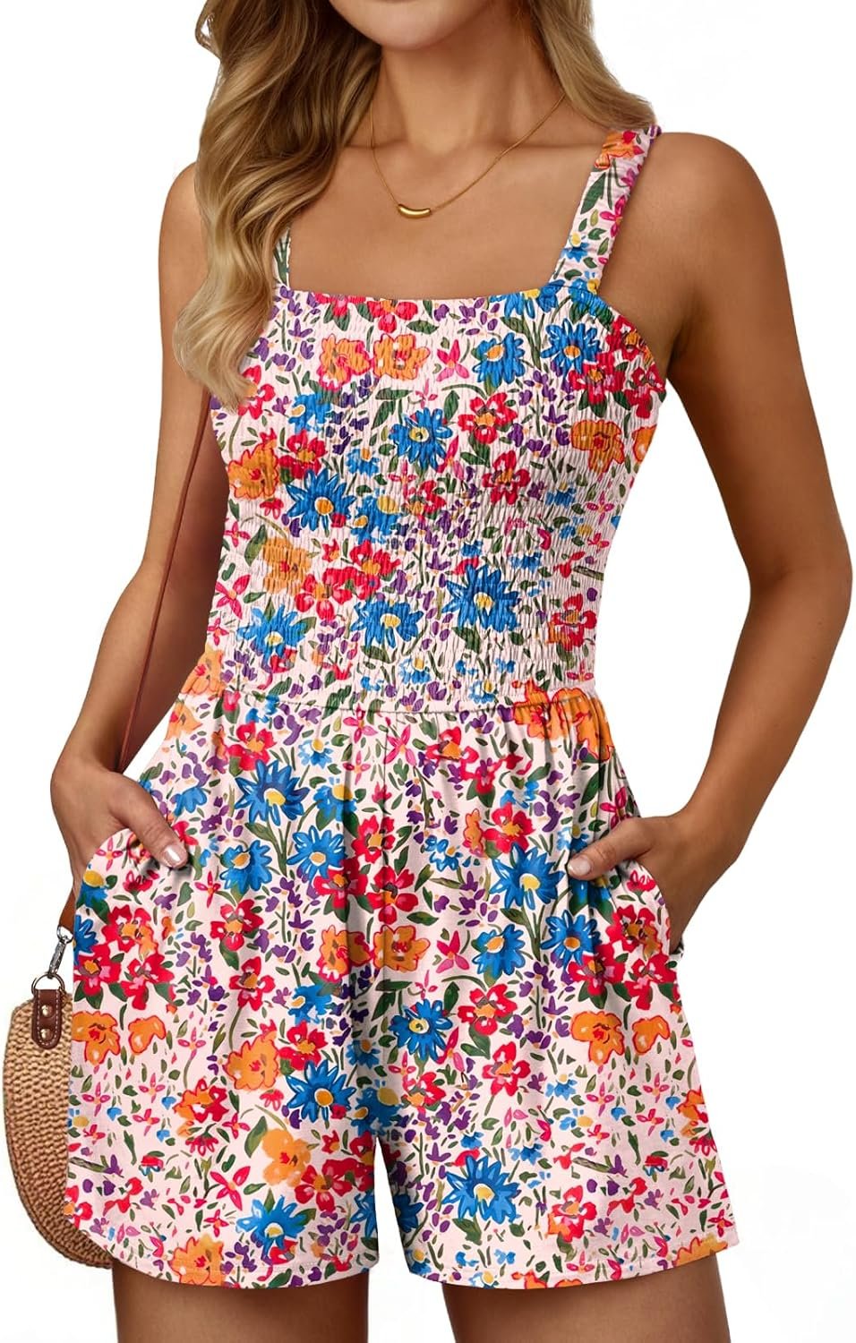 AUTOMET Rompers for Women Summer Vacation Beach Outfits Casual Loose Square Neck Shorts Jumpsuits Overalls 2026 Resort Wear