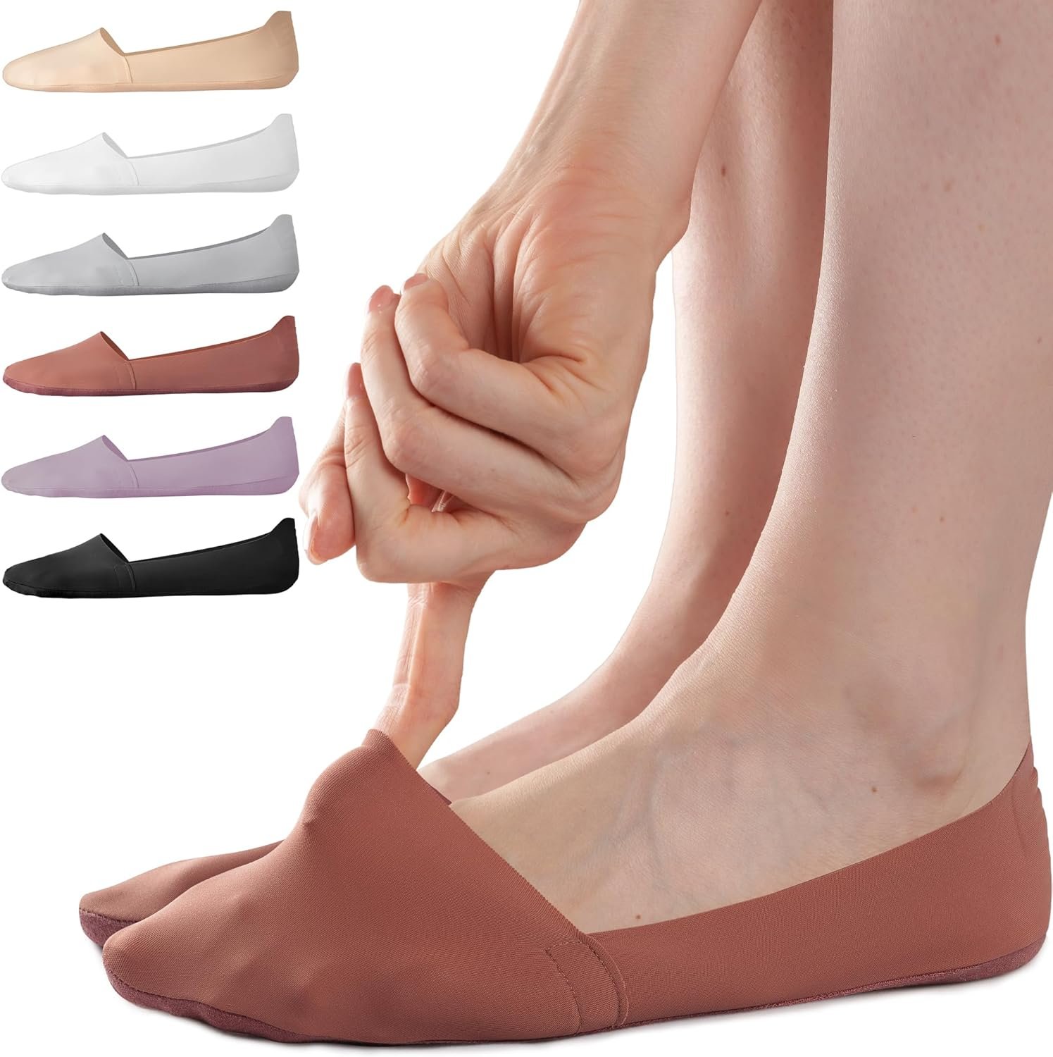 Sofier No Show Socks Womens, Non Slip Low Cut 6 Pairs Thin Silky Dress Footies Liner Invisible Socks Flats Loafers Sneakers
