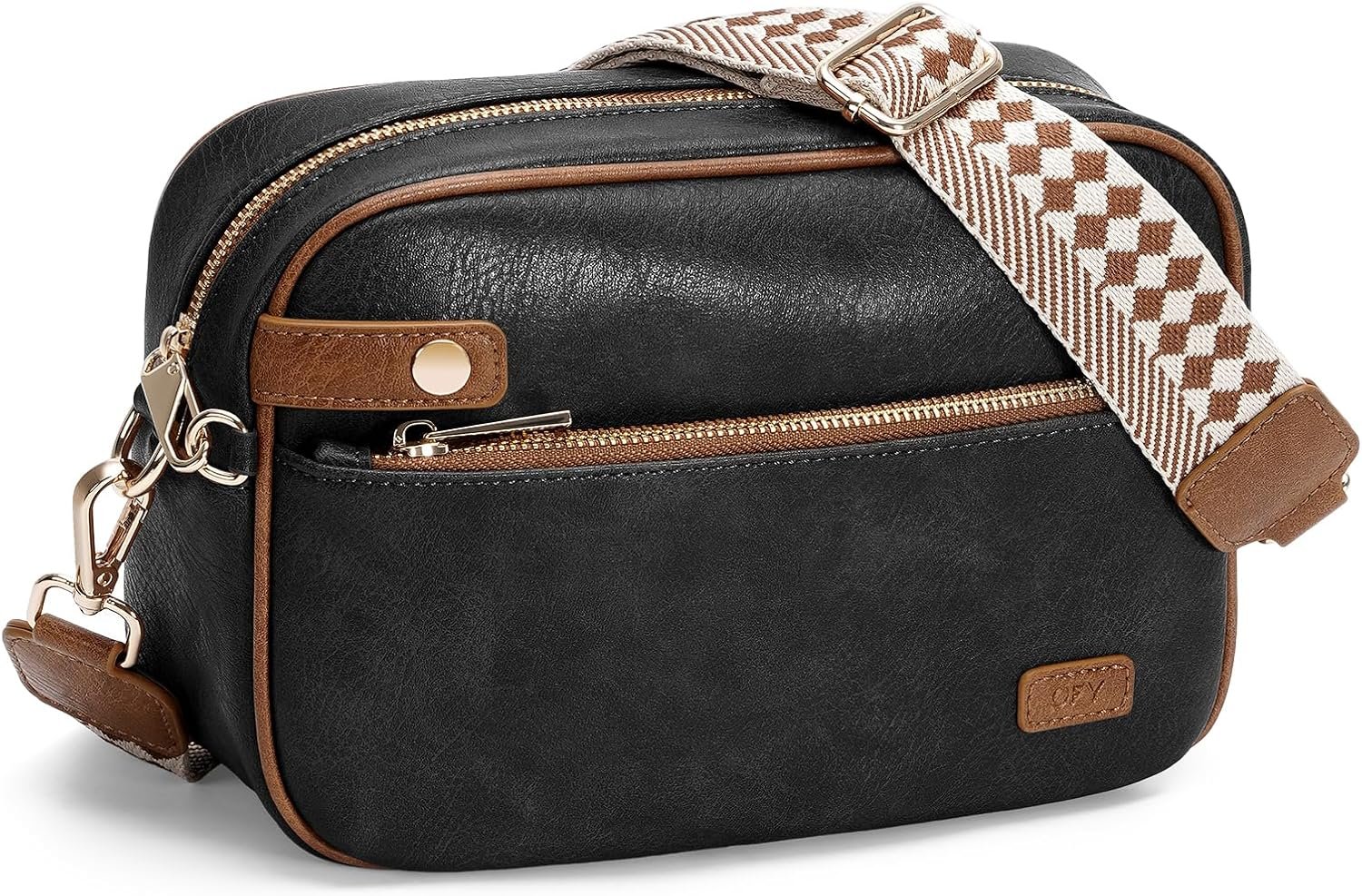 OFY Crossbody Bag for Women, Small Vegan Leather Purse with Detachable Wide Strap, Anti-Theft Metal Zipper Shoulder Bag