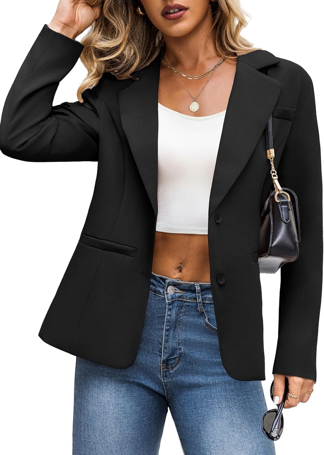 OmicGot Women’s Blazer for Business Casual Office Work – Open Front Long Sleeve Lapel Suit Jacket with Pockets, S-XL