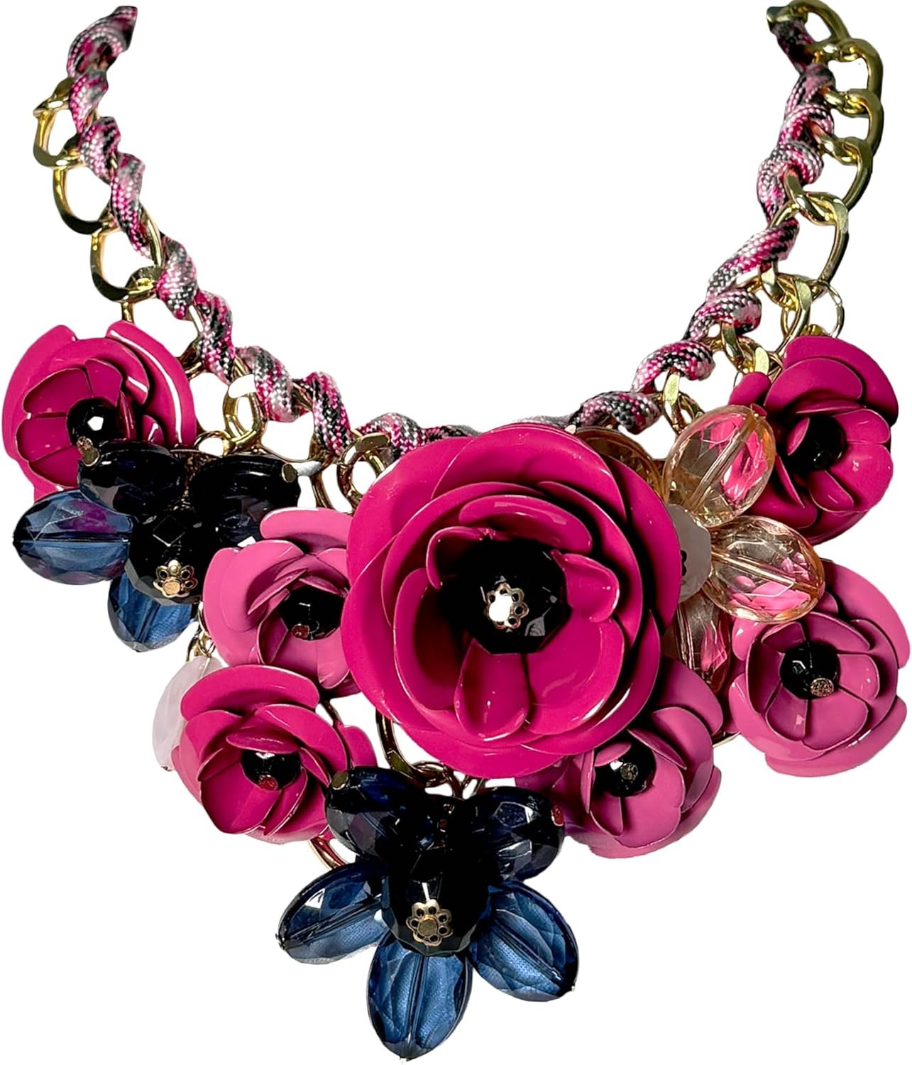 Flower Bib Statement Necklace Chunky Flower Statement Necklace Drama Bib Collar Jewelry Set for Women Prom Party Jewelry