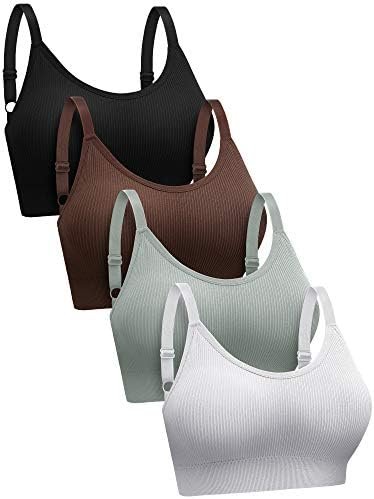 SATINIOR Women’s Sports Bra Padded Wireless Bralette No Underwire Comfy Cami Sleeping Bra Seamless with Adjustable Strap