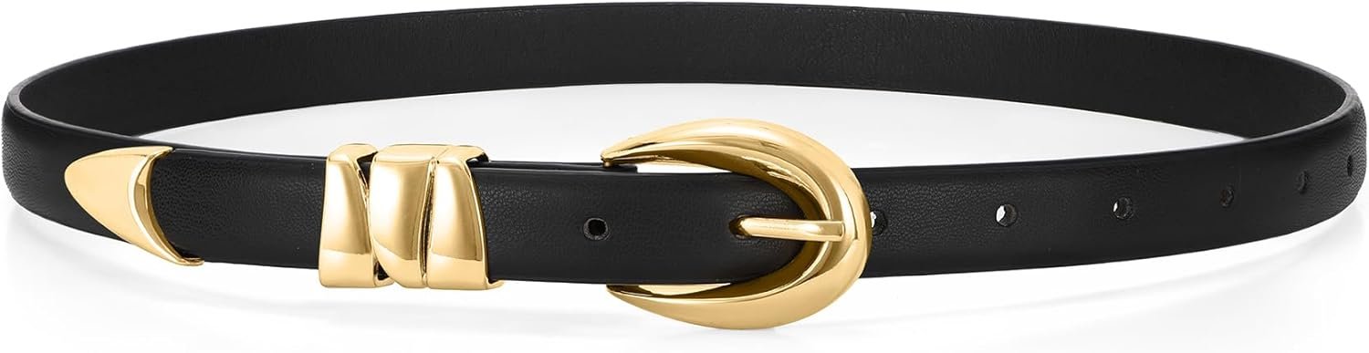 WHIPPY Women Skinny Leather Belt for Jeans Pants Dresses Ladies Fashion Waist Belt with Shiny Gold Buckle