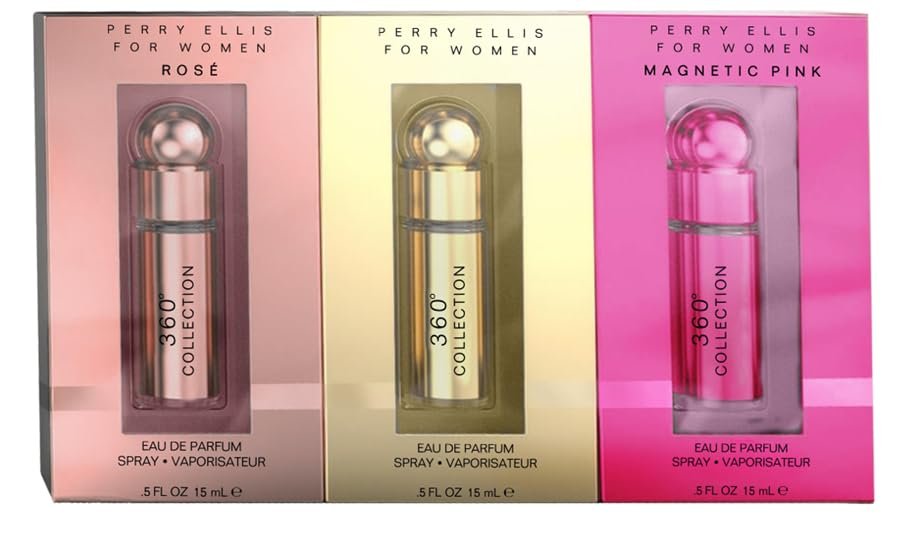 Perry Ellis 360° Collection for Women 3-Piece Gift Set – Perfume Gift Set, EDP Spray Travel Size, Luxury Women’s Fragrance Set – 360° Collection, Rose, Magnetic Pink