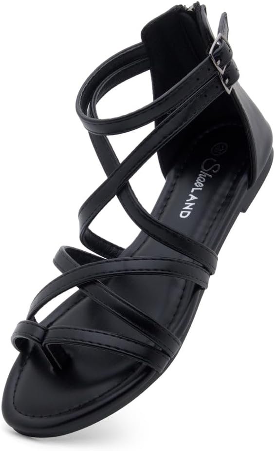 Shoe Land Gladiator Sandals for Women – Strappy Flat Sandals with Ankle Strap & Back Zipper | Fisherman Thong Strappy Style for Walking, & Daily Wear | Trendy 2025 Summer