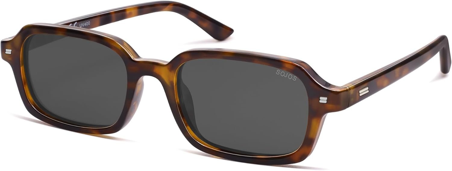 SOJOS Trendy Rectangle Polarized Sunglasses Womens Mens, Small Retro Fashion Thin Slim Square Sunnies SJ2610