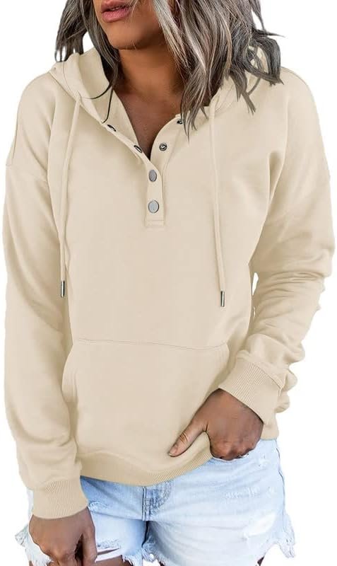 Dokotoo Hoodies for Women Button Collar Drawstring Long Sleeve Casual Sweatshirt Hooded Tops Fall Outfits Winter Clothes 2026