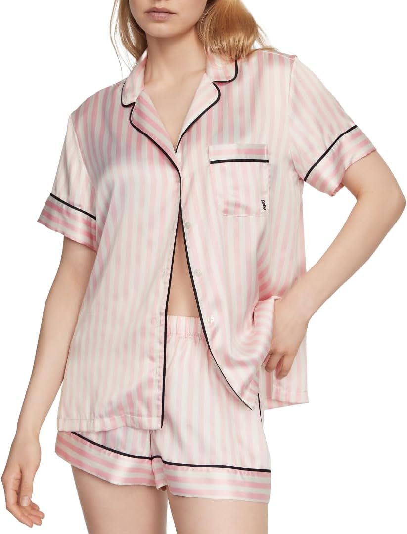 Victoria’s Secret Satin Pajama Set, Short Sleeve Button Down Shirt & Shorts, Sleepwear for Women (XS-XXL)