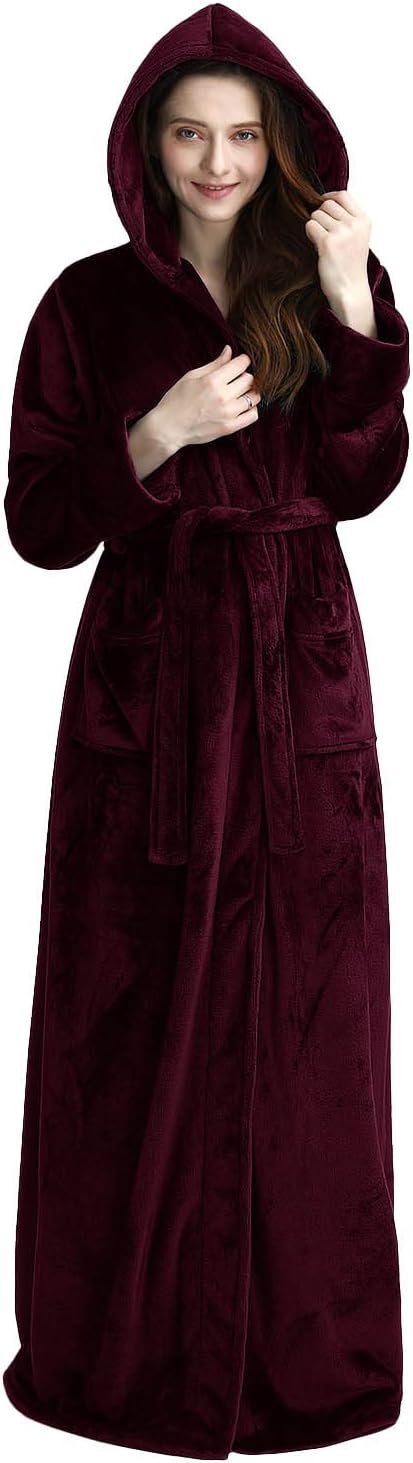 Artfasion Robes for Women with Hood Long Soft Warm Full Length Bathrobes Luxurious Plush Fleece Winter Gifts